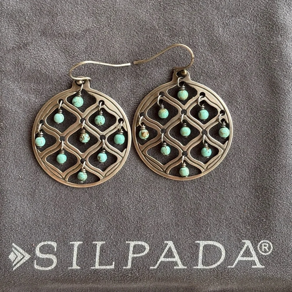 Silpada 925 Sterling Silver Howlite Bead Round Cutout Blue W1682 Earrings - Picture 5 of 6
